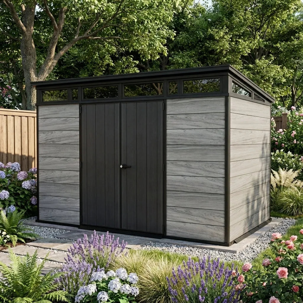 Keter 11x7 Artisan Heavy Duty Plastic Pent Shed Grey — view 2