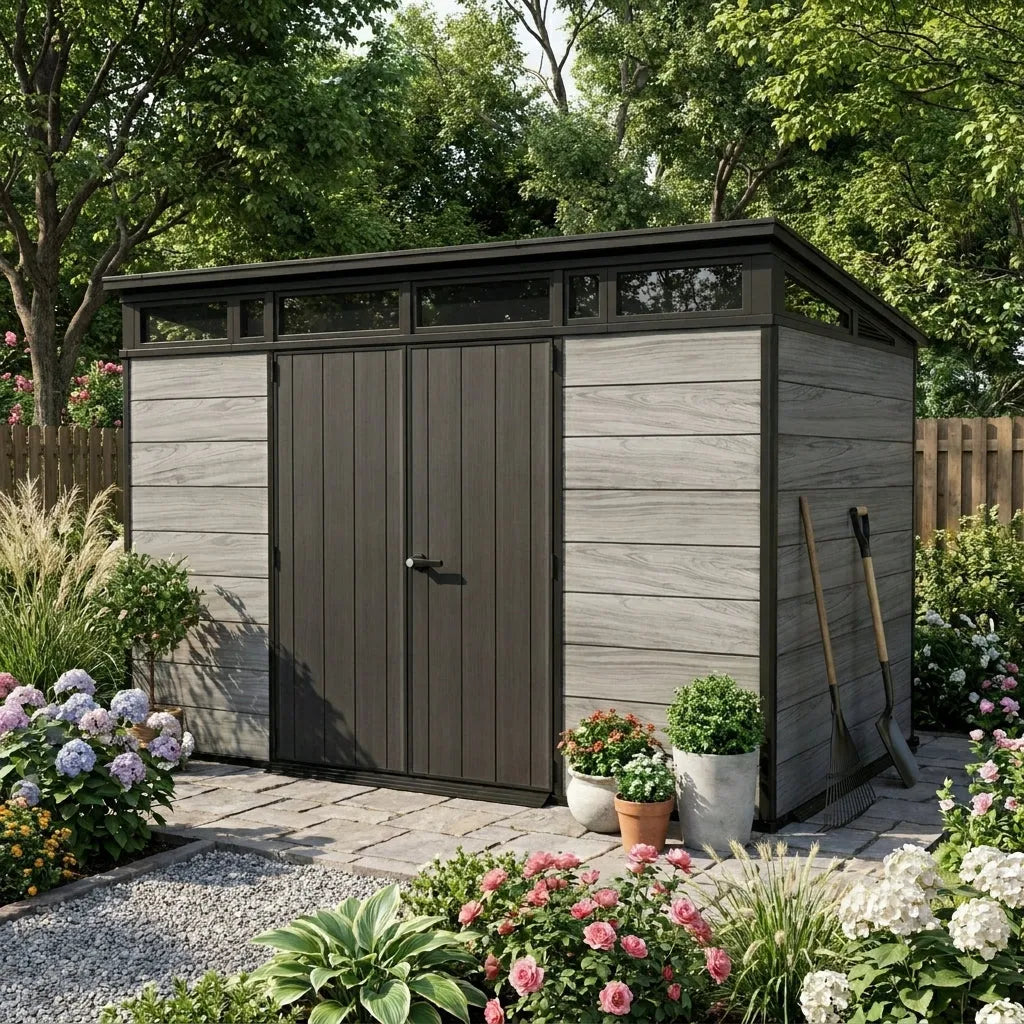 Keter 11x7 Artisan Heavy Duty Plastic Pent Shed Grey — view 3