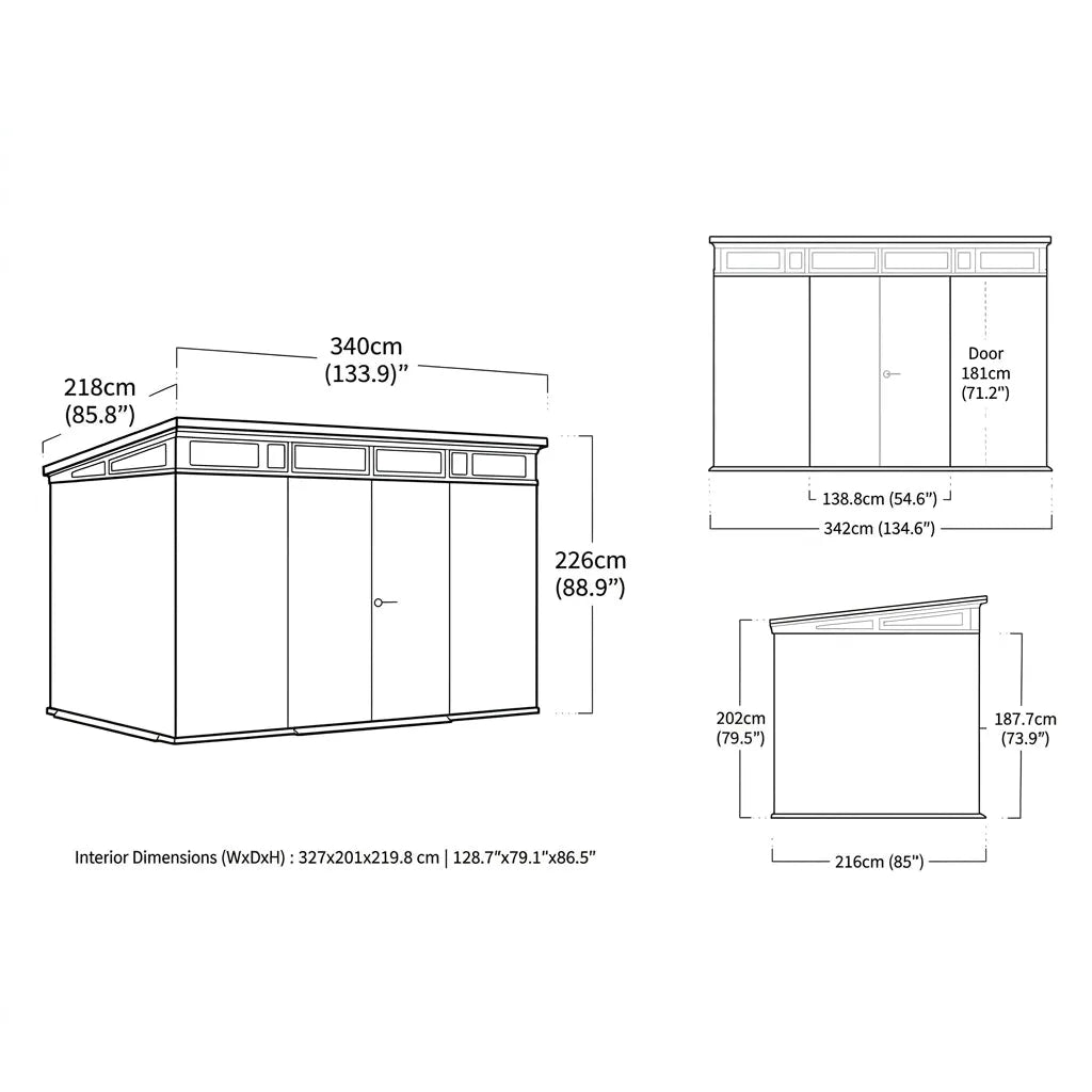 Keter 11x7 Cortina Heavy Duty Plastic Pent Shed Dark Grey — view 2