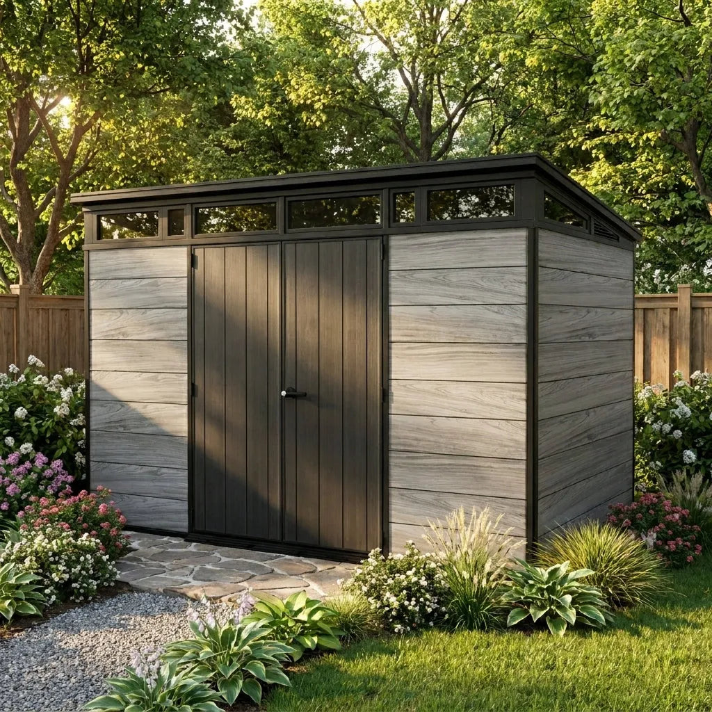 Keter 11x7 Cortina Heavy Duty Plastic Pent Shed Dark Grey — view 3