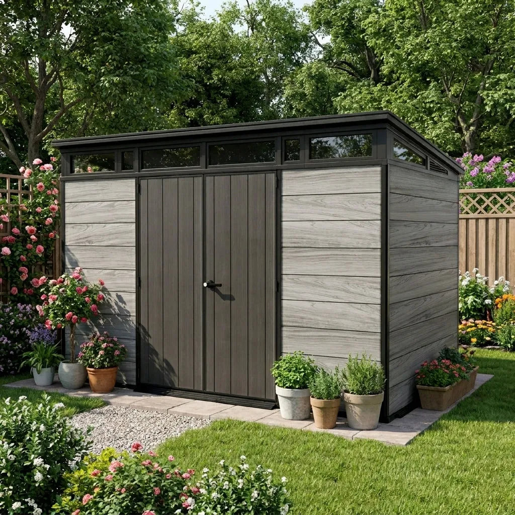 Keter 11x7 Cortina Heavy Duty Plastic Pent Shed Dark Grey — view 4