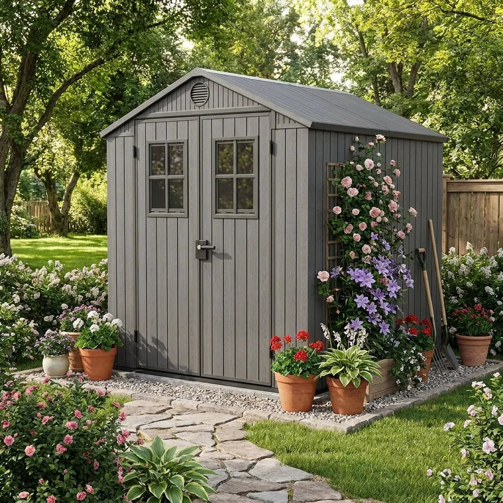 Keter 4x6 Darwin Heavy Duty Plastic Garden Shed Grey — view 2