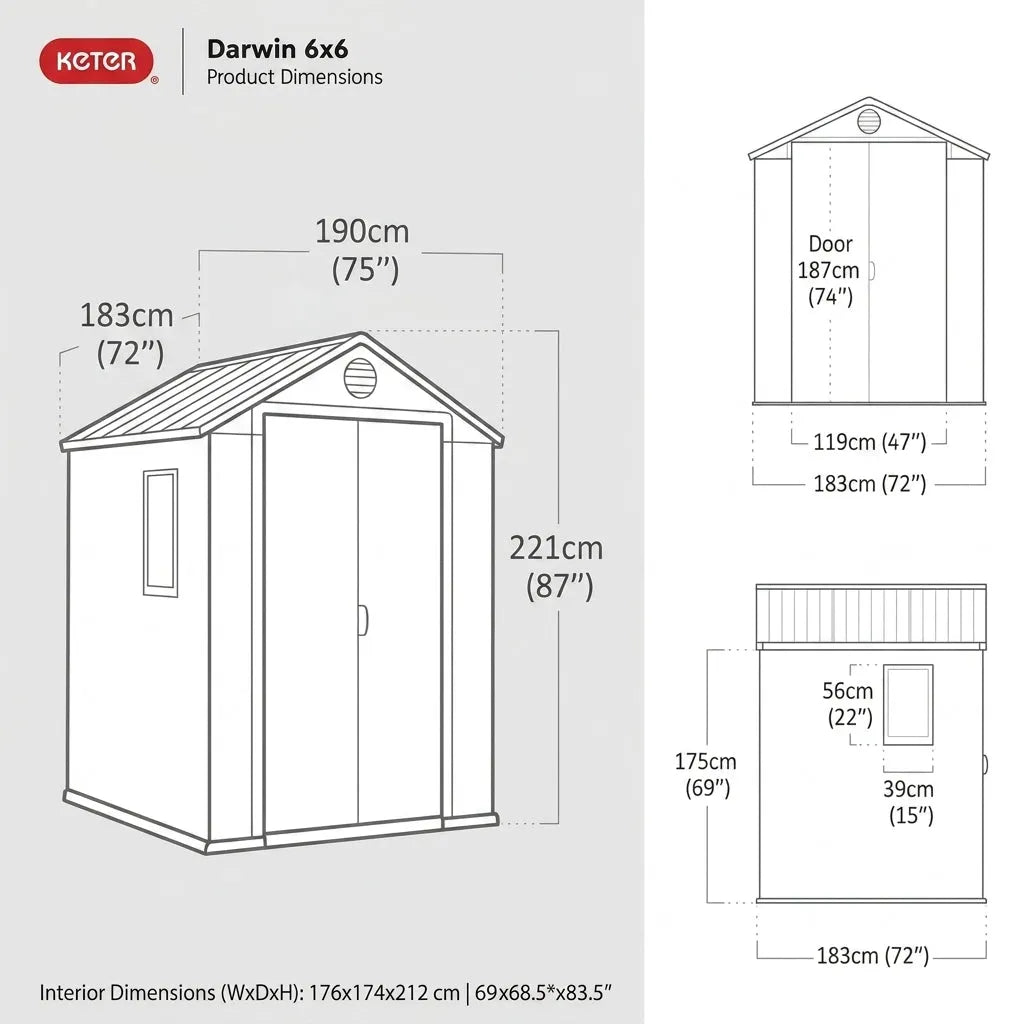 Keter 6x6 Darwin Heavy Duty Plastic Garden Shed Brown — view 6