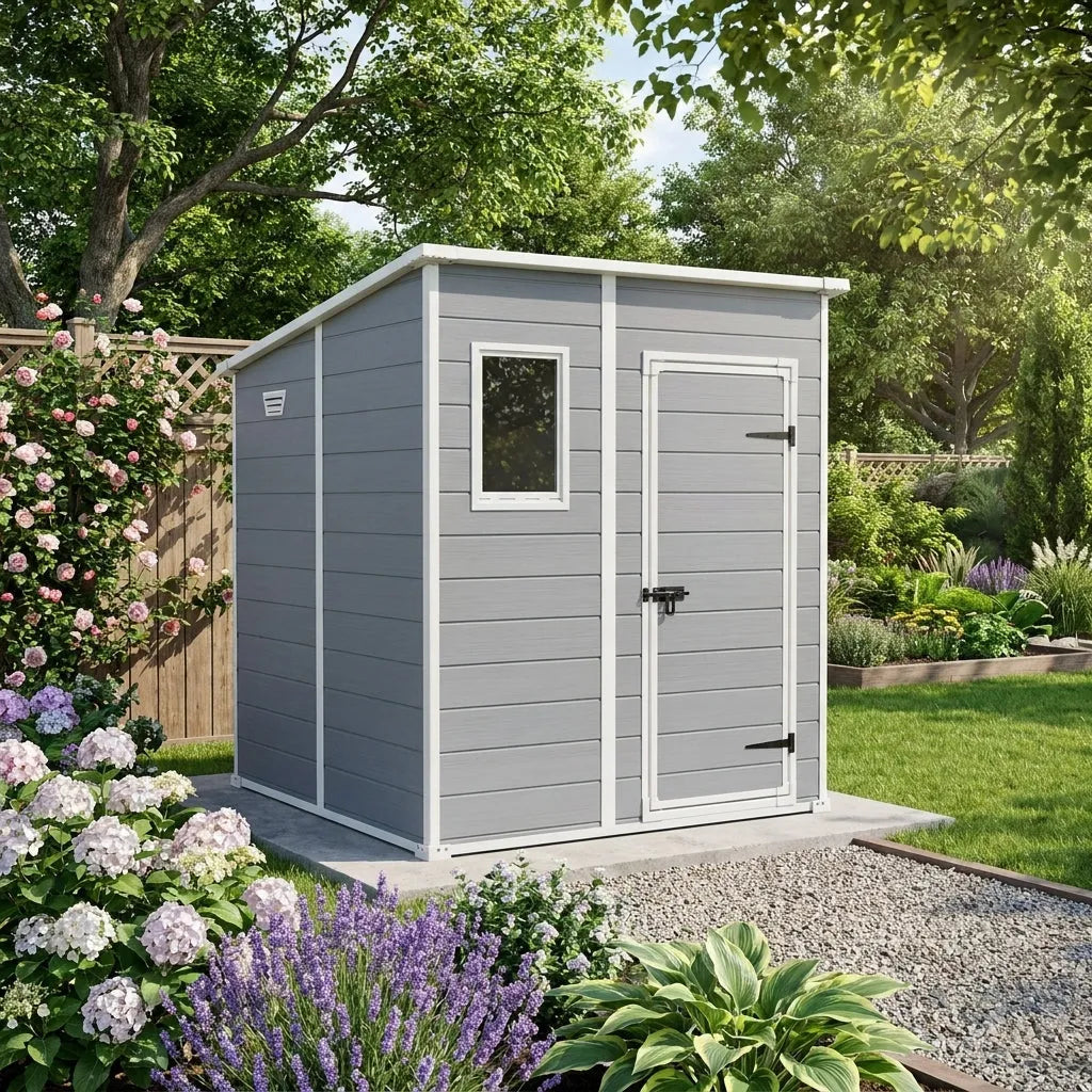 Keter 6x6 Manor Plastic Pent Garden Storage Shed Grey — view 2