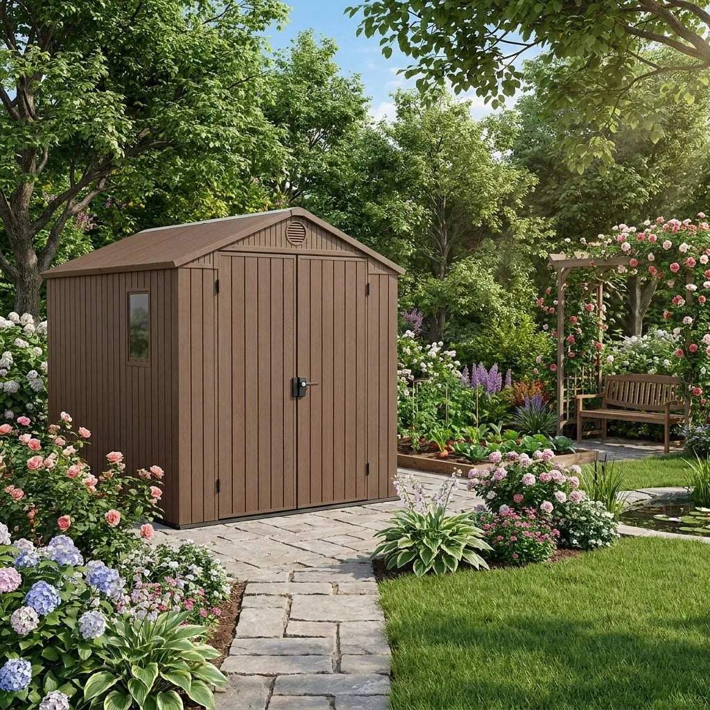 Keter 6x8 Darwin Heavy Duty Plastic Garden Shed Brown — view 3