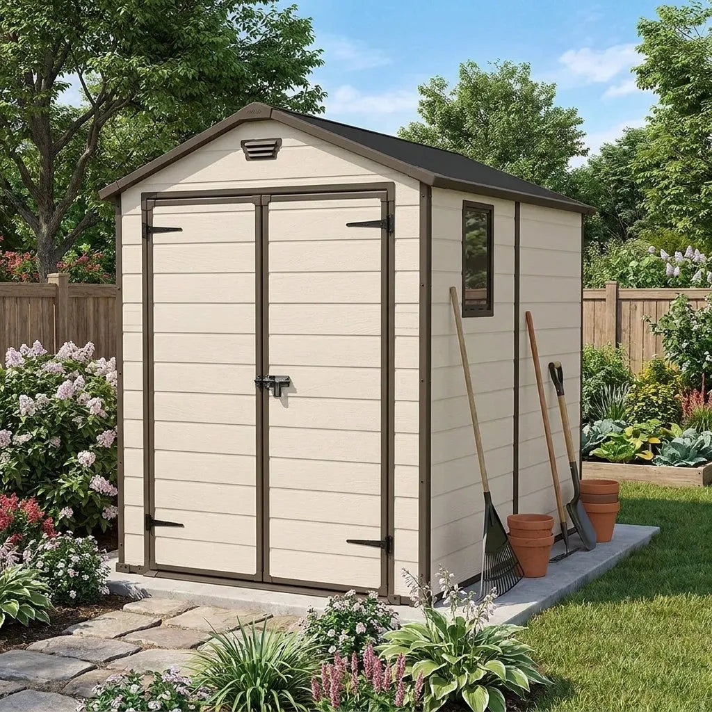 Keter 6x8 Manor Plastic Garden Storage Shed Beige — view 3