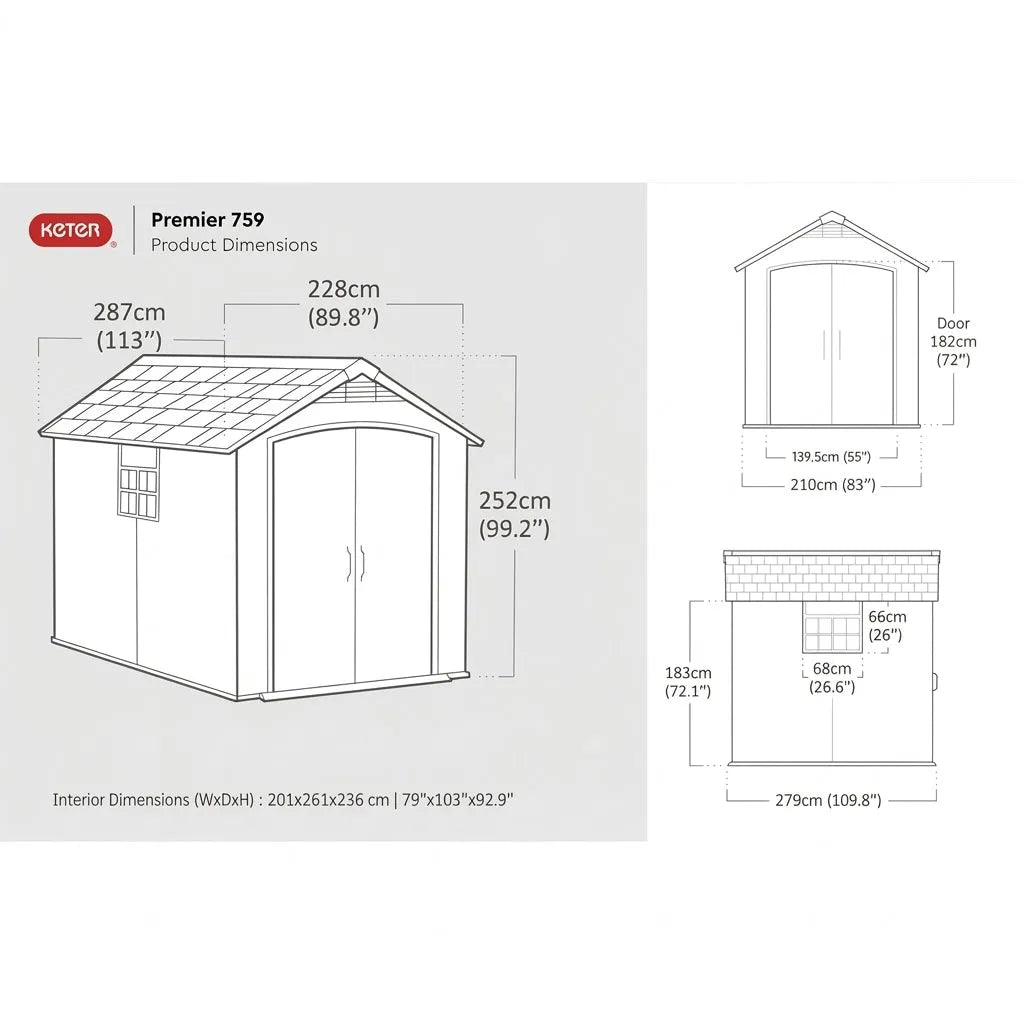 Keter 7.5x9 Premier Heavy Duty Plastic Shed Grey — view 2