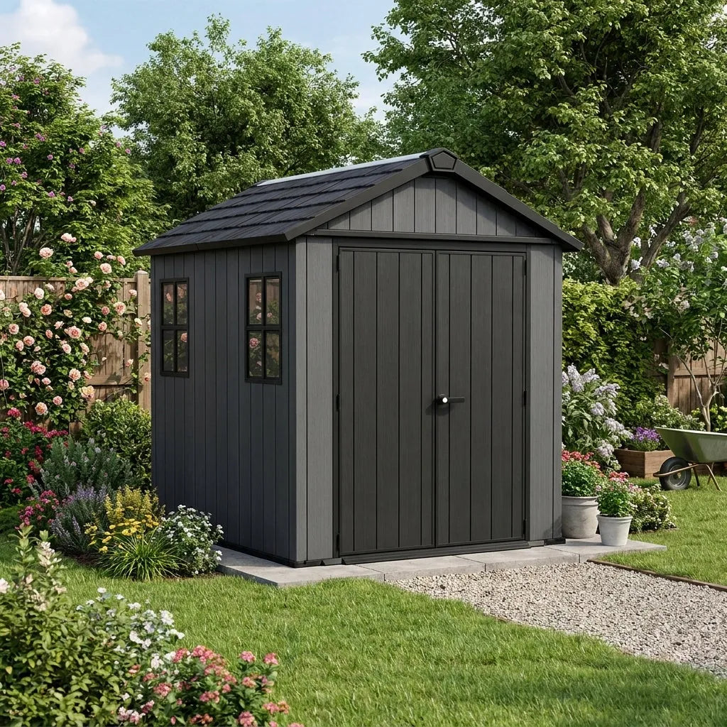 Keter 7'x7.5' Newton Plus Side Entry Plastic Shed Dark Grey — view 3