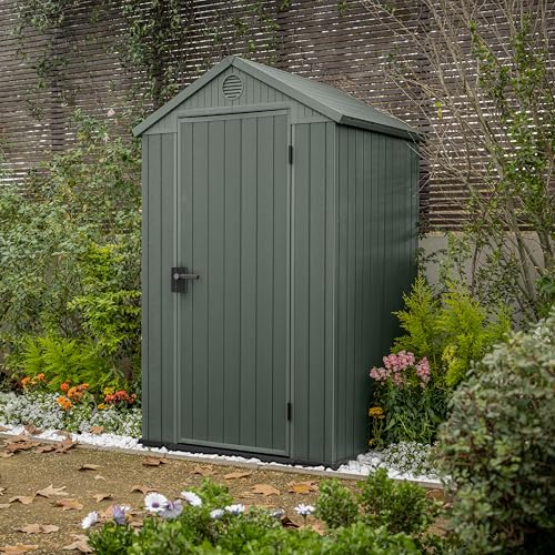 Keter Darwin 4x4 Outdoor Storage Shed - Green | Small Resin Garden Tool Shed | Wood-Effect Weatherproof Double-Wall with Skylight & Ventilation — view 6