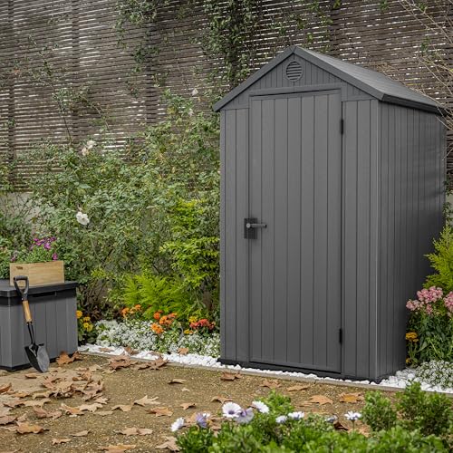 Keter Darwin 4x4 Outdoor Storage Shed - Grey | Small Resin Garden Tool Shed | Wood-Effect Weatherproof Double-Wall with Skylight & Ventilation — view 6