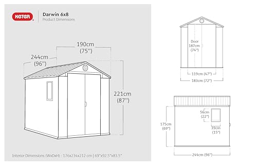 Keter Darwin 6x8ft Outdoor Resin Garden Shed – Brown Evotech+ Wood-Look | Waterproof Resin Storage for Tools & Bikes | Double Doors | Lockable | 15 Yr Warranty | Zero Maintenance — view 6