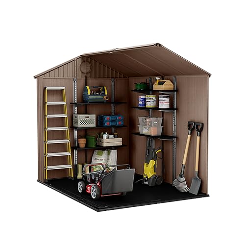 Keter Darwin 6x8ft Outdoor Resin Garden Shed – Brown Evotech+ Wood-Look | Waterproof Resin Storage for Tools & Bikes | Double Doors | Lockable | 15 Yr Warranty | Zero Maintenance — view 5