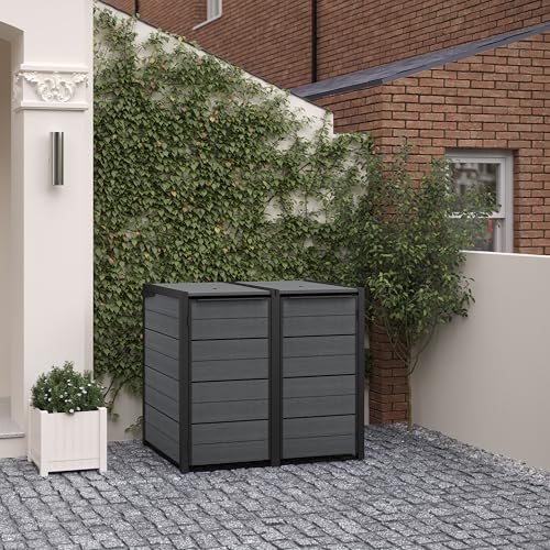 Keter Hideaway Bin Storage Unit | Fits 2 x 240L Wheelie Bins | Evotech Wood-Look Finish | Weatherproof & Maintenance-Free | Steel & Aluminium Frame | Expandable with Add-On Units — view 3