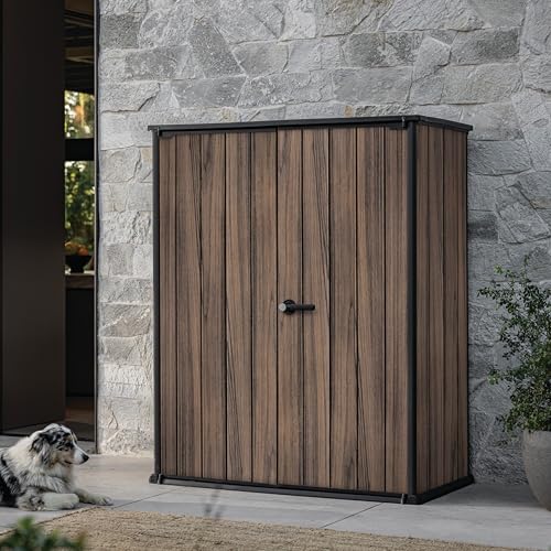 Keter Signature 1400L High Store – Premium Vertical Outdoor Storage Cabinet | Rosewood Wood‑Effect | Secure, Weather‑Resistant & Easy Assembly — view 3