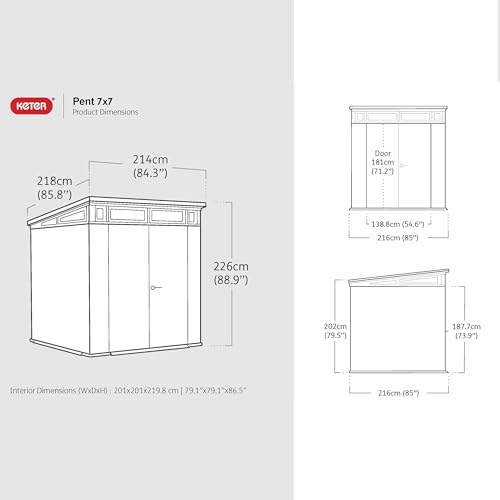 Keter Signature 7x7ft Pent Shed - Rosewood| Premium Weather‑Resistant Outdoor Storage with Steel‑Reinforced Roof & Lockable Double Doors — view 6