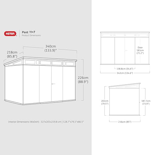 Keter Signature Collection Pent 11x7ft Outdoor Storage Shed | Large Weatherproof Garden Building with 13.7m³ Capacity, Steel‑Reinforced Roof, Heavy‑Duty Floor & Lockable Double Doors — view 6