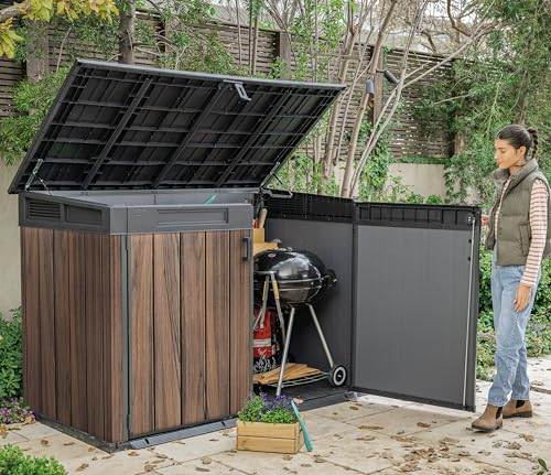 Keter Signature Horizontal Shed – 2020L Premium Outdoor Storage - Rosewood | Weather‑Resistant Wood‑Effect Resin | Fits Bikes, Wheelie Bins & Garden Equipment | Lockable & Easy‑Access Design — view 5