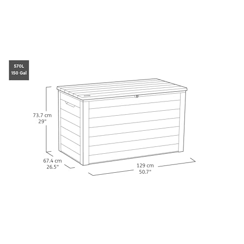 Keter Signature Ontario 575L Outdoor Storage Box – Rosewood | Weather‑Resistant Wood‑Look Storage Box with Lockable Lid, Extra Seating for 2, UV‑Protected Garden Storage — view 6