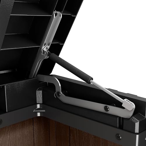 Keter Store-It-Out Darwin 1150L Outdoor Storage Box – Brown | Evotech Wood-Effect Resin | Fits 2 x 240L Wheelie Bins | Lockable, Weatherproof, Hydraulic Lid & Double Doors — view 5