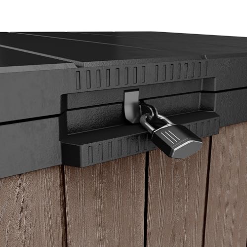 Keter Store-It-Out Darwin 1150L Outdoor Storage Box – Brown | Evotech Wood-Effect Resin | Fits 2 x 240L Wheelie Bins | Lockable, Weatherproof, Hydraulic Lid & Double Doors — view 4