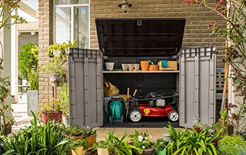 Keter Store It Out Pro Outdoor Garden Furniture Storage Shed Beige with Brown Lid Fade Free All Weather Resistant Safe and Secure Zero Maintenance 5 year Warranty — view 6