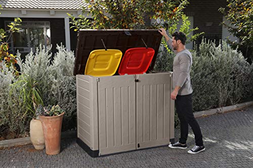 Keter Store It Out Pro Outdoor Garden Furniture Storage Shed Beige with Brown Lid Fade Free All Weather Resistant Safe and Secure Zero Maintenance 5 year Warranty — view 5