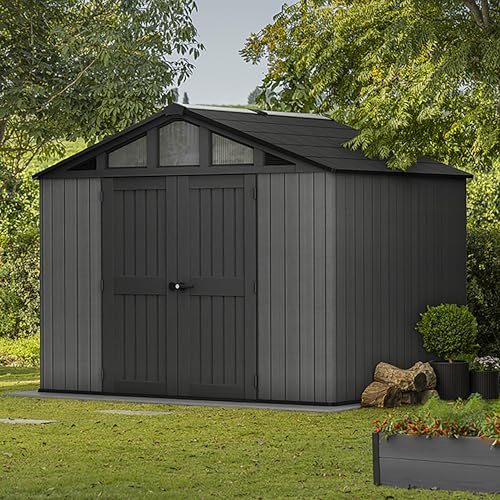 Keter Stronghold 10x8 Garden Shed – Grey | Steel-Reinforced Evotech Resin | Extra-Wide Double Doors (152.5cm) | Skylights + Windows | Ventilated & Weatherproof | Maintenance-Free Storage — view 3