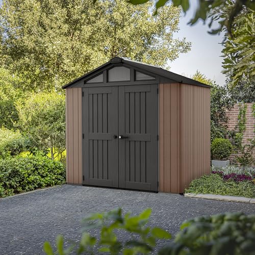 Keter Stronghold 8x6ft Garden Shed – Brown | Double‑Wall Construction | Steel‑Reinforced Roof | Skylight & XL Windows | Heavy‑Duty Floor | Lockable Doors | Built‑In Ventilation — view 3