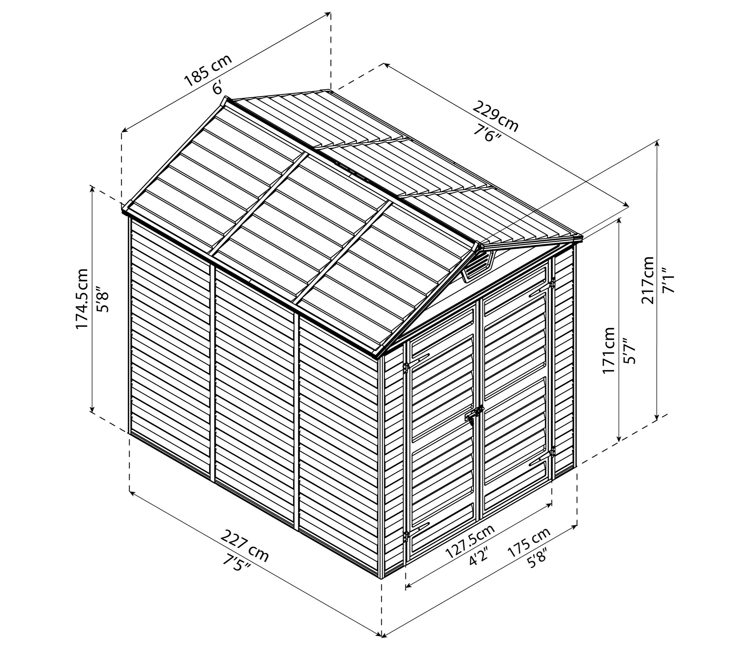 Palram Canopia 6 x 8 ft Skylight Anthracite Polycarbonate Shed — alternate view