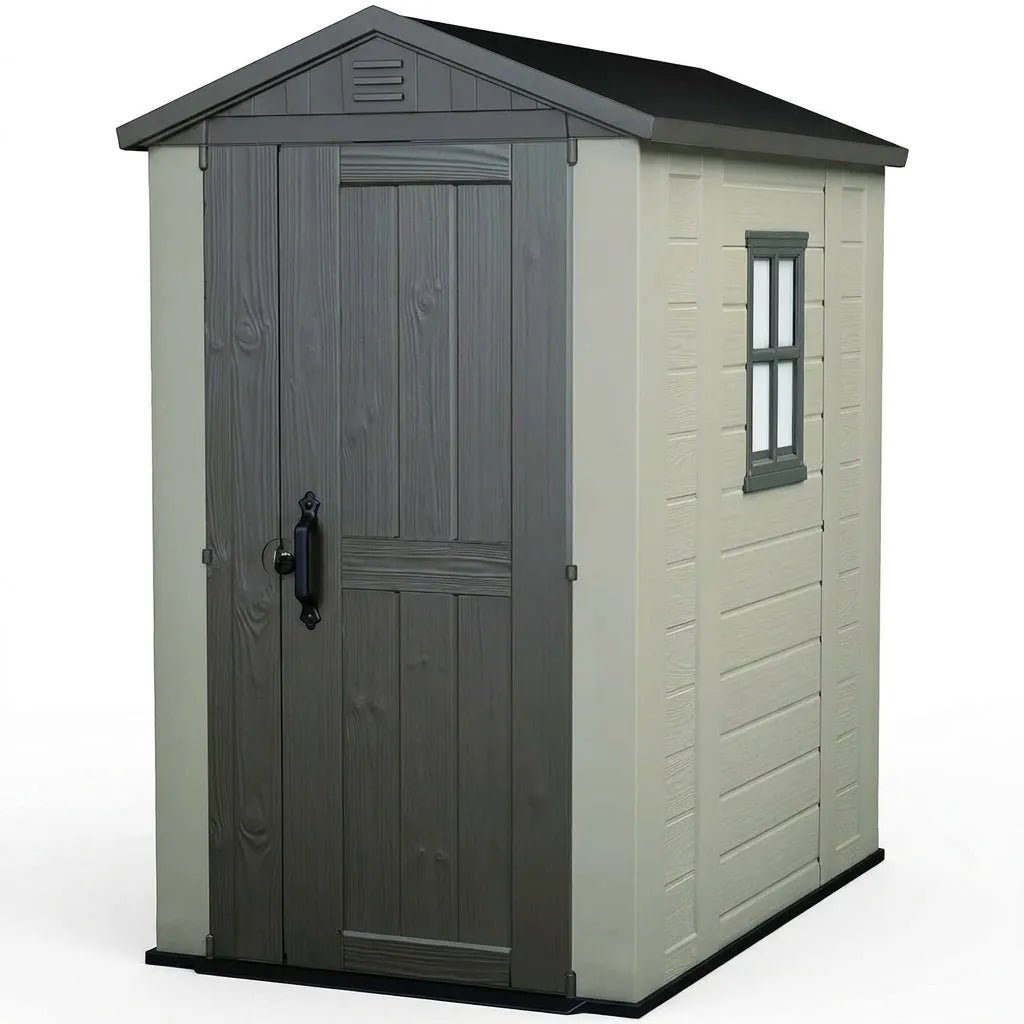 Keter-4x6-Factor-Heavy-Duty-Plastic-Garden-Shed-Beige.jpg Keter 4x6 Factor Heavy Duty Plastic Garden Shed Beige - Image 1