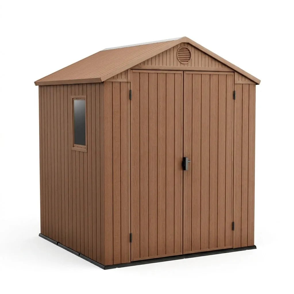 Keter-6x6-Darwin-Heavy-Duty-Plastic-Garden-Shed-Brown.jpg Keter 6x6 Darwin Heavy Duty Plastic Garden Shed Brown - Image 1