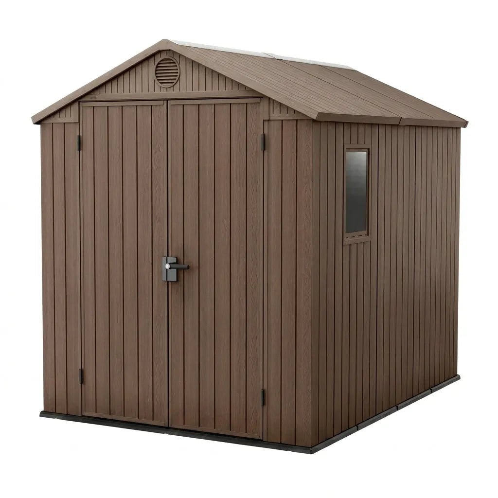 Keter-6x8-Darwin-Heavy-Duty-Plastic-Garden-Shed-Brown.jpg Keter 6x8 Darwin Heavy Duty Plastic Garden Shed Brown - Image 1