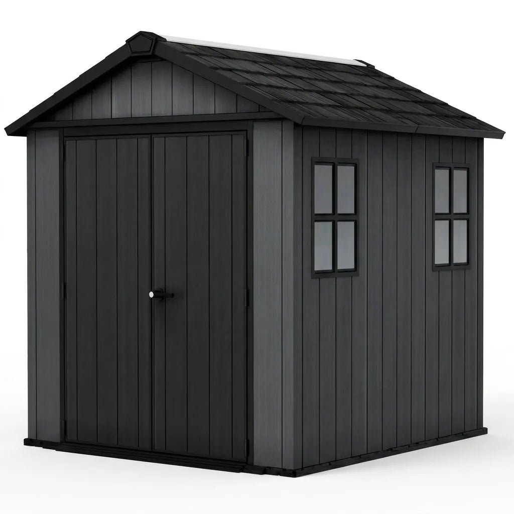 Keter-7x7_5-Newton-Plus-Side-Entry-Plastic-Shed-Dark-Grey.jpg Keter 7'x7.5' Newton Plus Side Entry Plastic Shed Dark Grey - Image 1