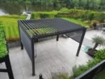 4m x 3m Rectangular Aluminium Louvered Pergola - Grey - Image 8