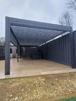7.2m x 3.6m Rectangular Aluminium Louvered Pergola - Grey - Image 11