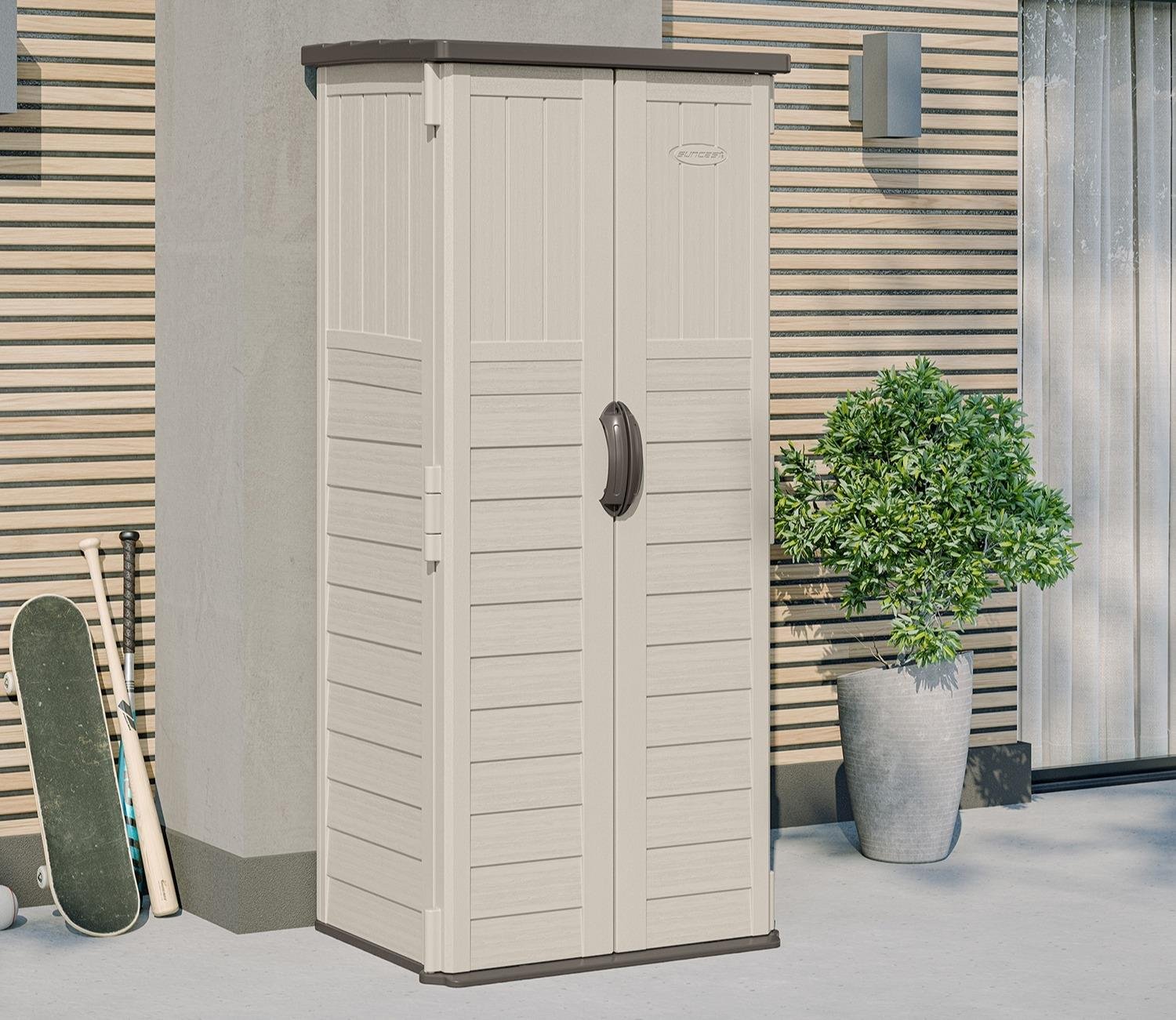 mannington-vertical-shed-open-f4bfffe4152b8130e7ef42ade5195afa_original.jpg Suncast Mannington Storage Shed - Image 1